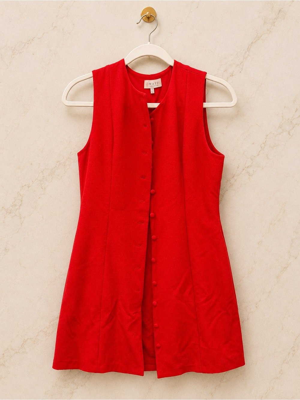 WAYF Red Sleeveless Button Front Mini Shift Dress Size S